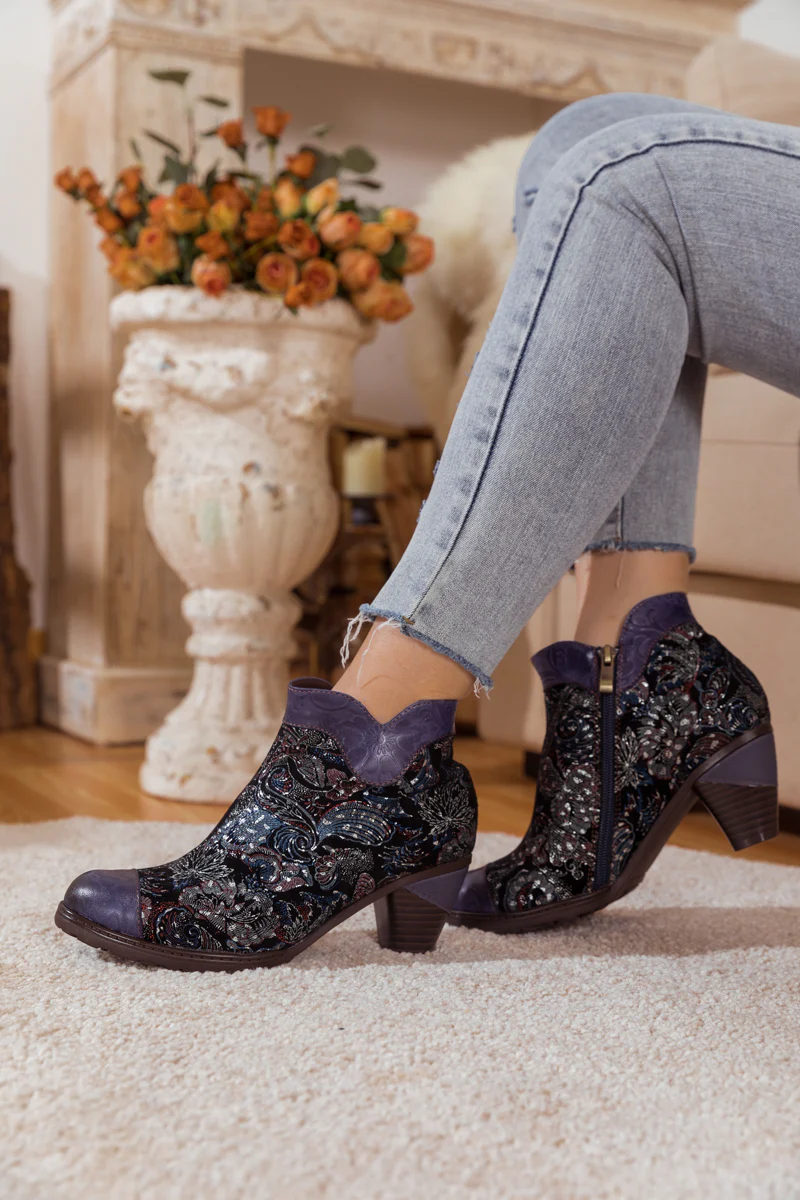 SOFFIA | GALAXY PAISLEY EMBOSSED LEATHER ANKLE BOOT - Image 7