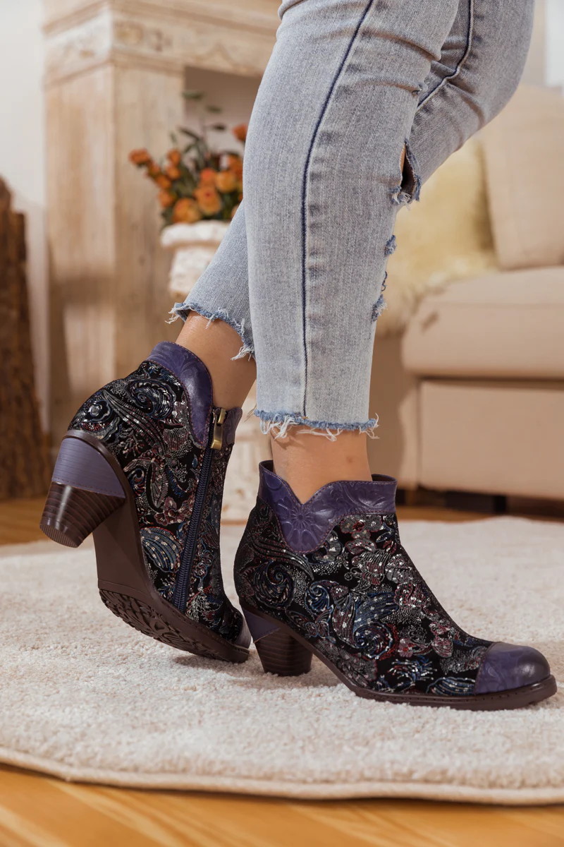 SOFFIA | GALAXY PAISLEY EMBOSSED LEATHER ANKLE BOOT - Image 8