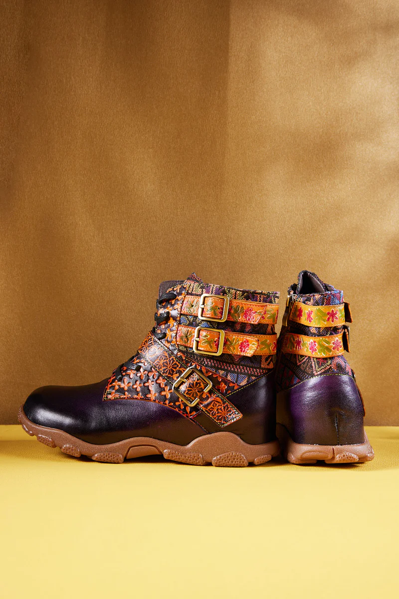 Soffia | Nichols Floral Embossed Leather Combat Boots - Image 10