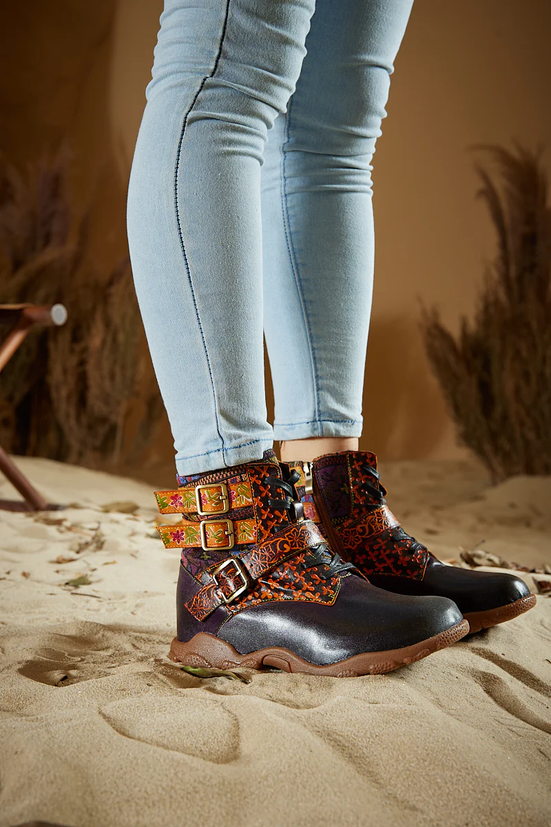Soffia | Nichols Floral Embossed Leather Combat Boots - Image 2