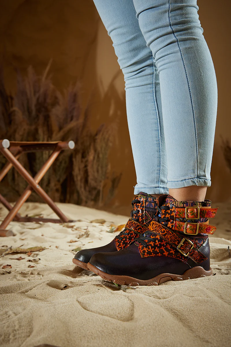 Soffia | Nichols Floral Embossed Leather Combat Boots - Image 3