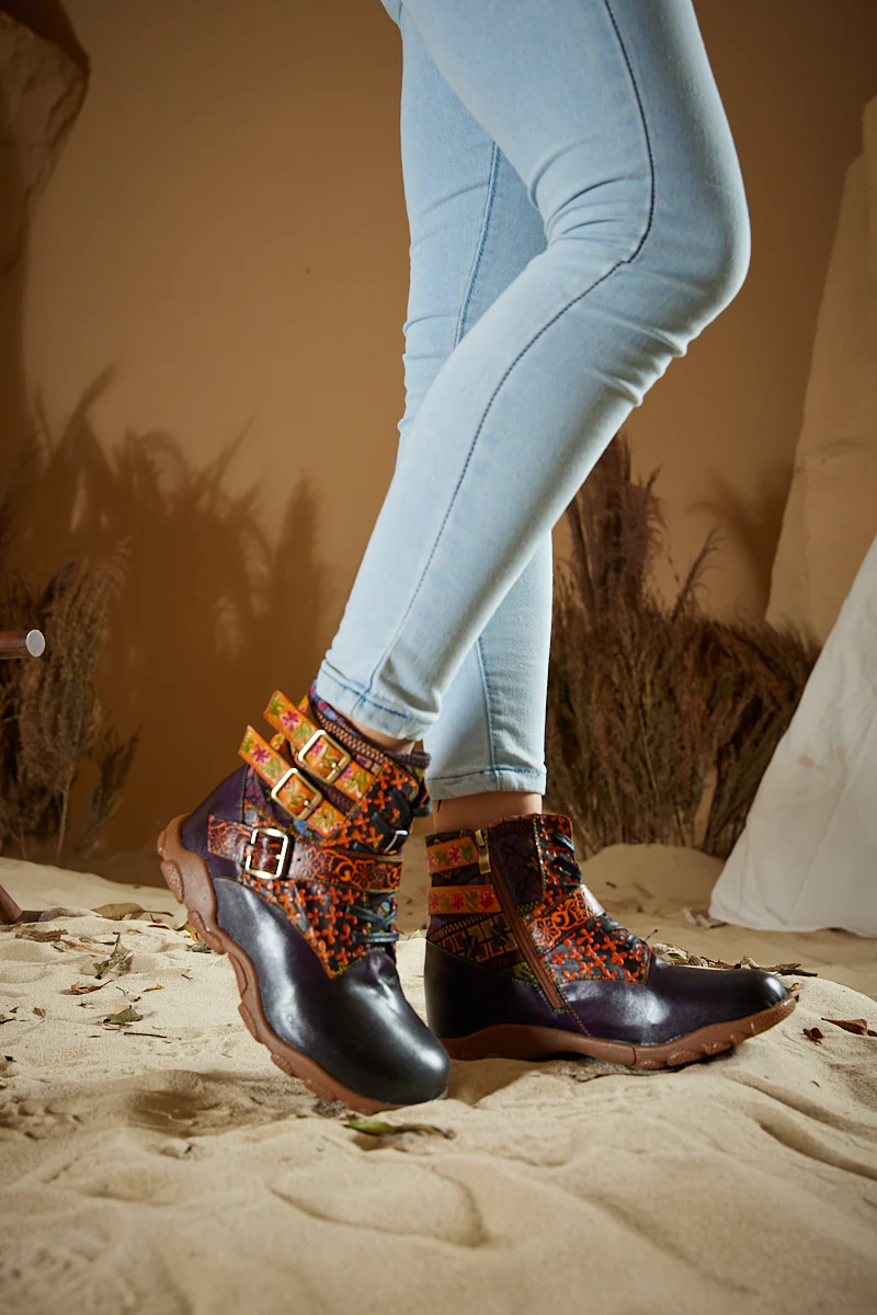 Soffia | Nichols Floral Embossed Leather Combat Boots - Image 4