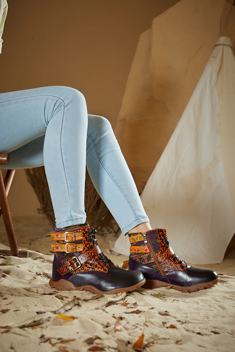 Soffia | Nichols Floral Embossed Leather Combat Boots - Image 5