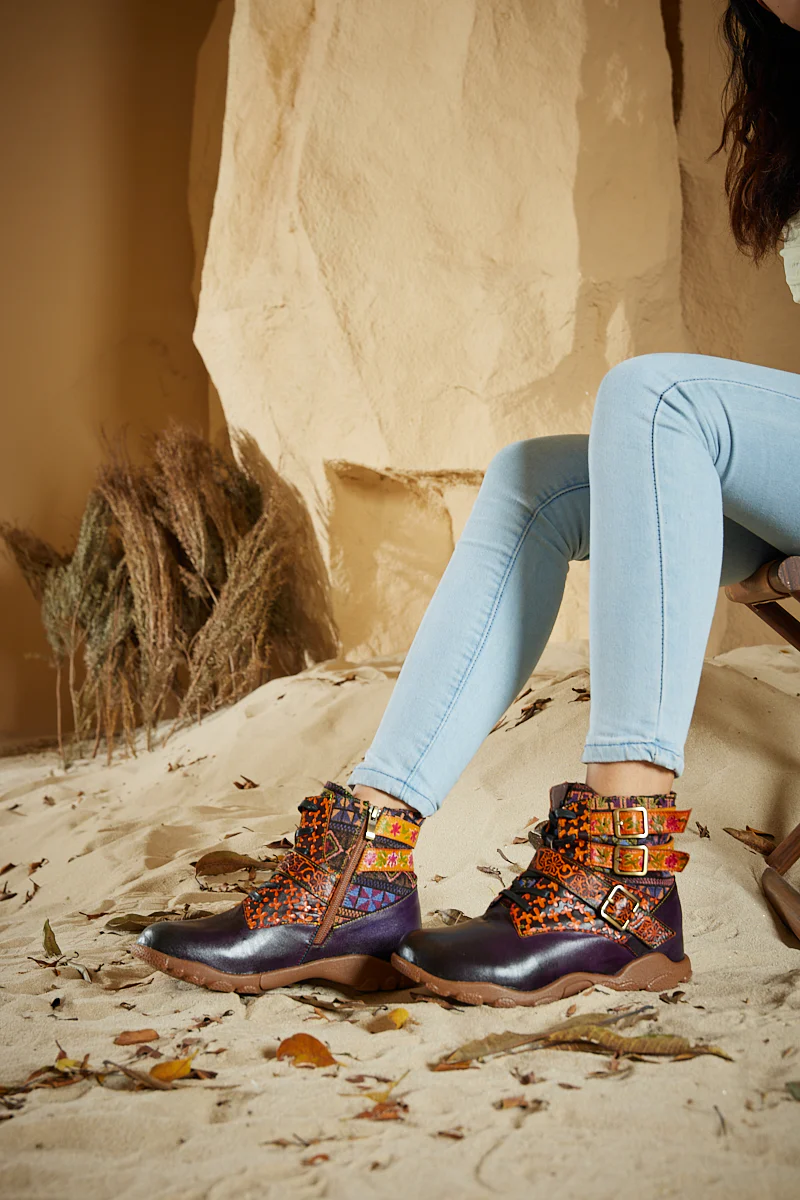 Soffia | Nichols Floral Embossed Leather Combat Boots - Image 6