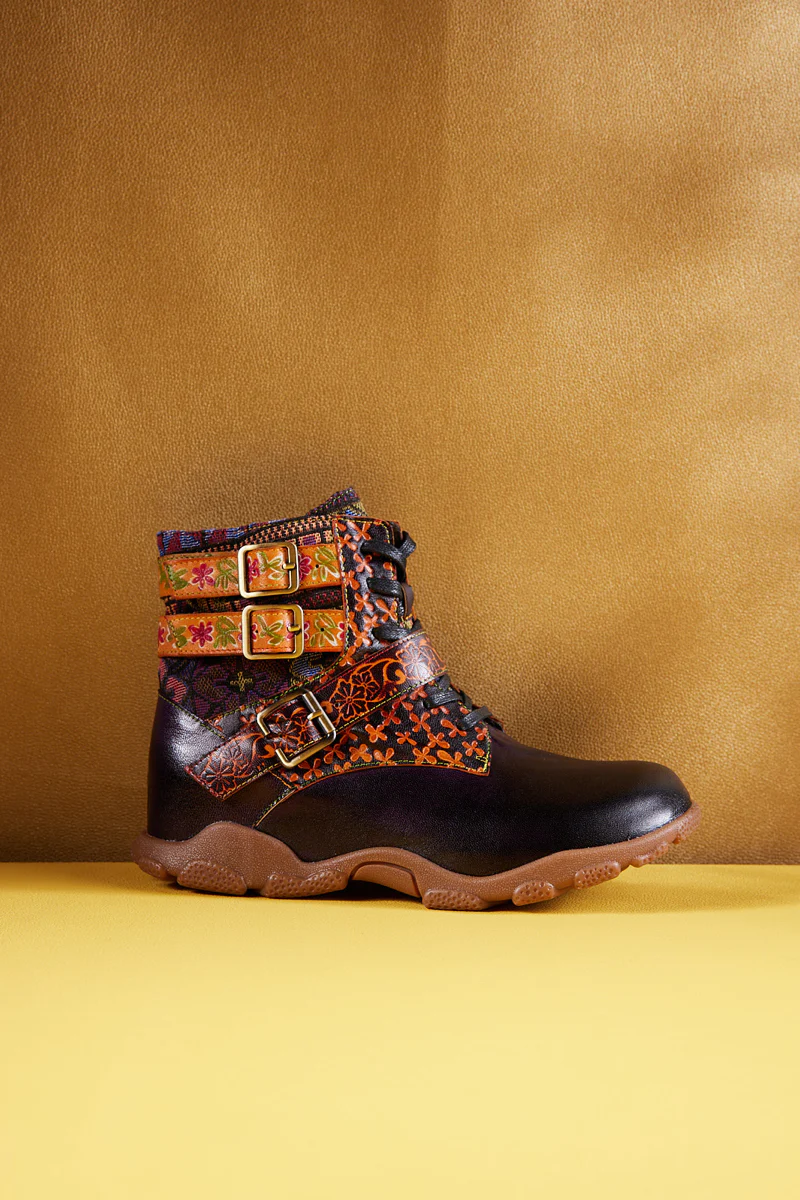 Soffia | Nichols Floral Embossed Leather Combat Boots - Image 9