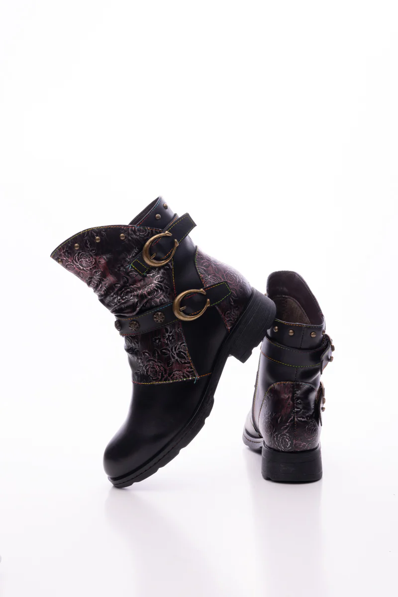 Soffia | Nicolette Rivet Stud Leather Moto Boots - Black - Image 10