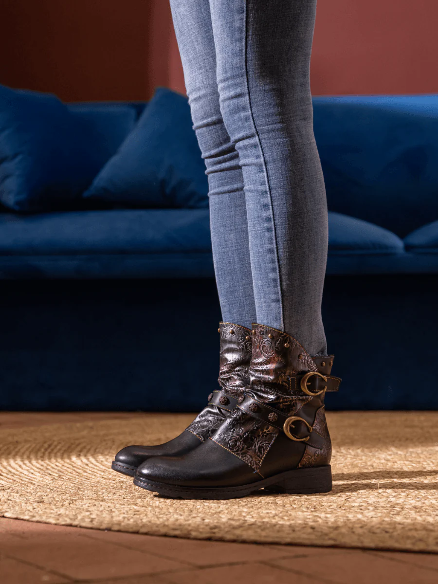 Soffia | Nicolette Rivet Stud Leather Moto Boots - Black - Image 2