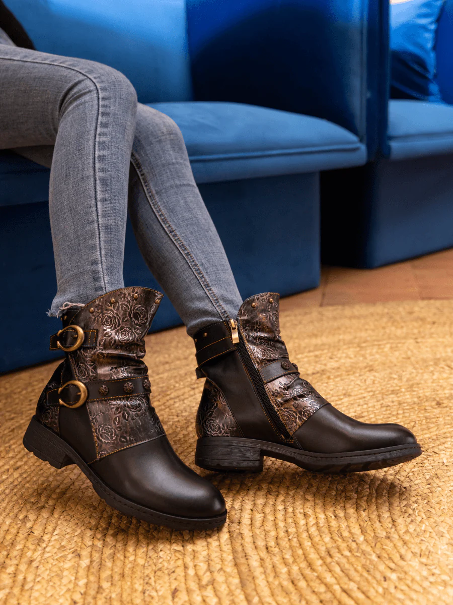 Soffia | Nicolette Rivet Stud Leather Moto Boots - Black - Image 6