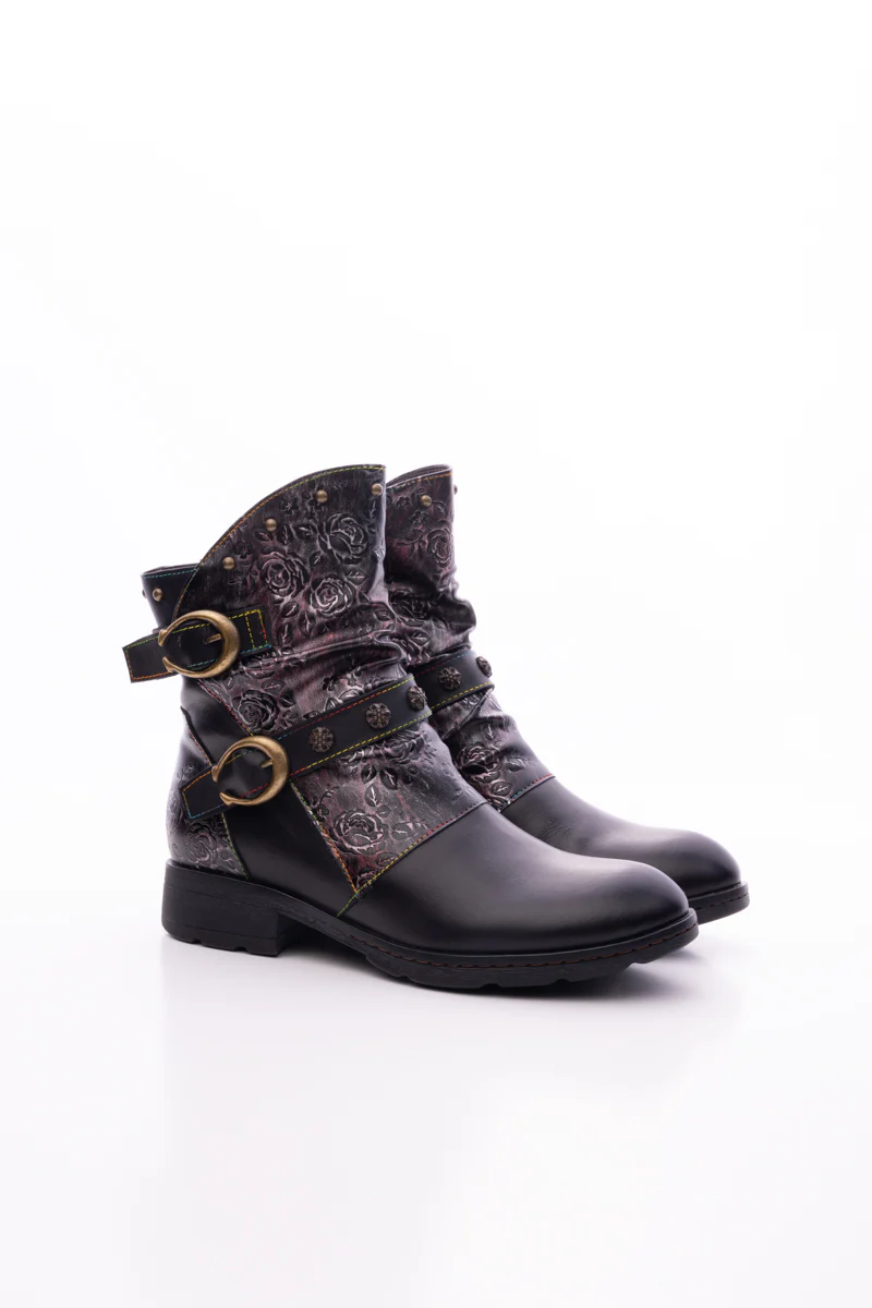 Soffia | Nicolette Rivet Stud Leather Moto Boots - Black - Image 7