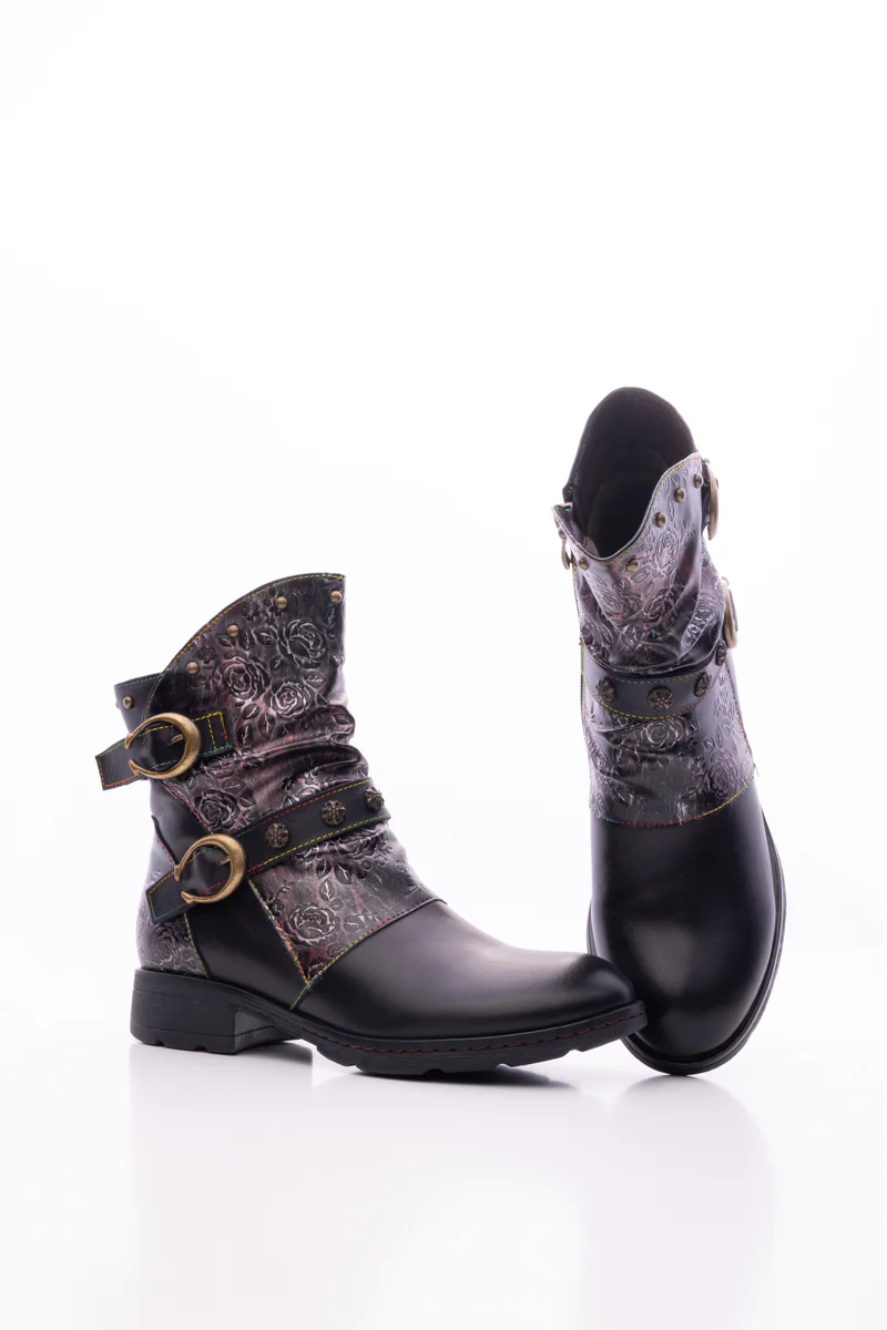 Soffia | Nicolette Rivet Stud Leather Moto Boots - Black - Image 8