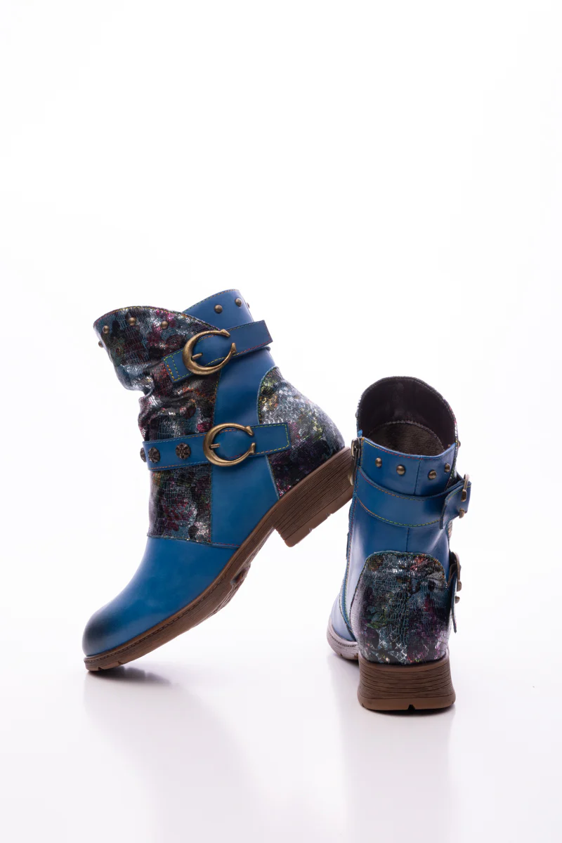 Soffia | Nicolette Rivet Stud Leather Moto Boots - Blue - Image 10