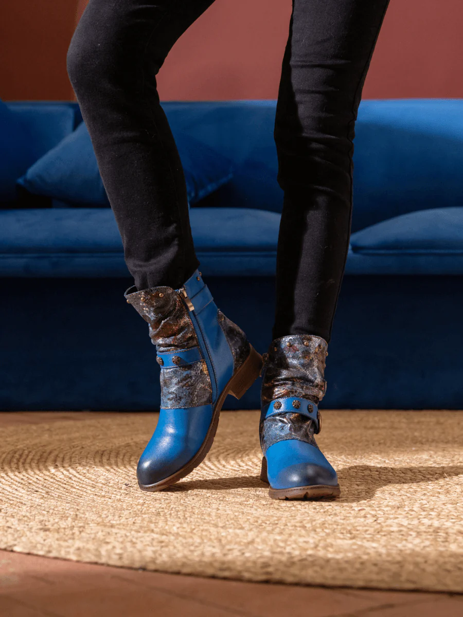 Soffia | Nicolette Rivet Stud Leather Moto Boots - Blue - Image 2