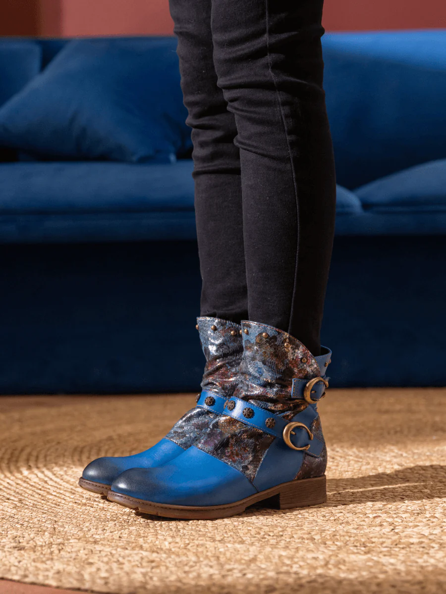 Soffia | Nicolette Rivet Stud Leather Moto Boots - Blue - Image 3