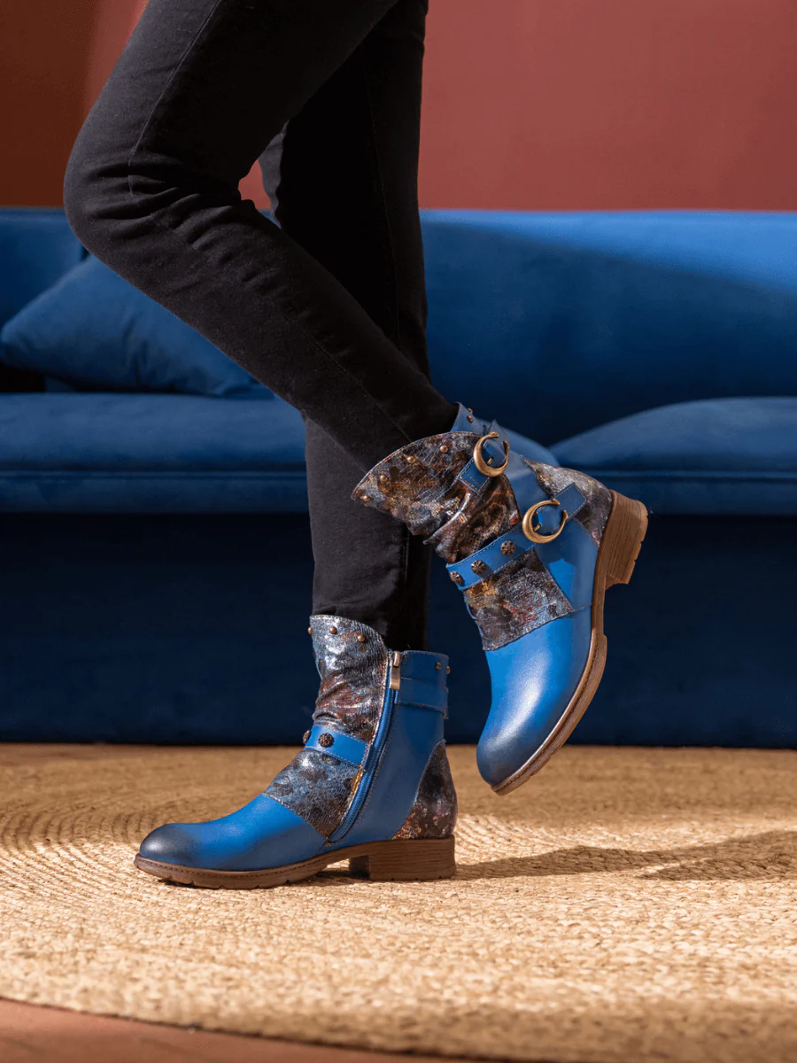 Soffia | Nicolette Rivet Stud Leather Moto Boots - Blue - Image 4