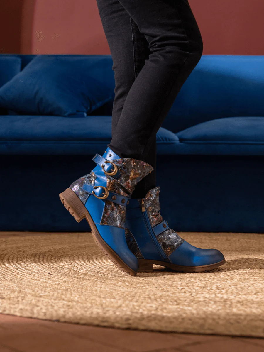 Soffia | Nicolette Rivet Stud Leather Moto Boots - Blue - Image 5