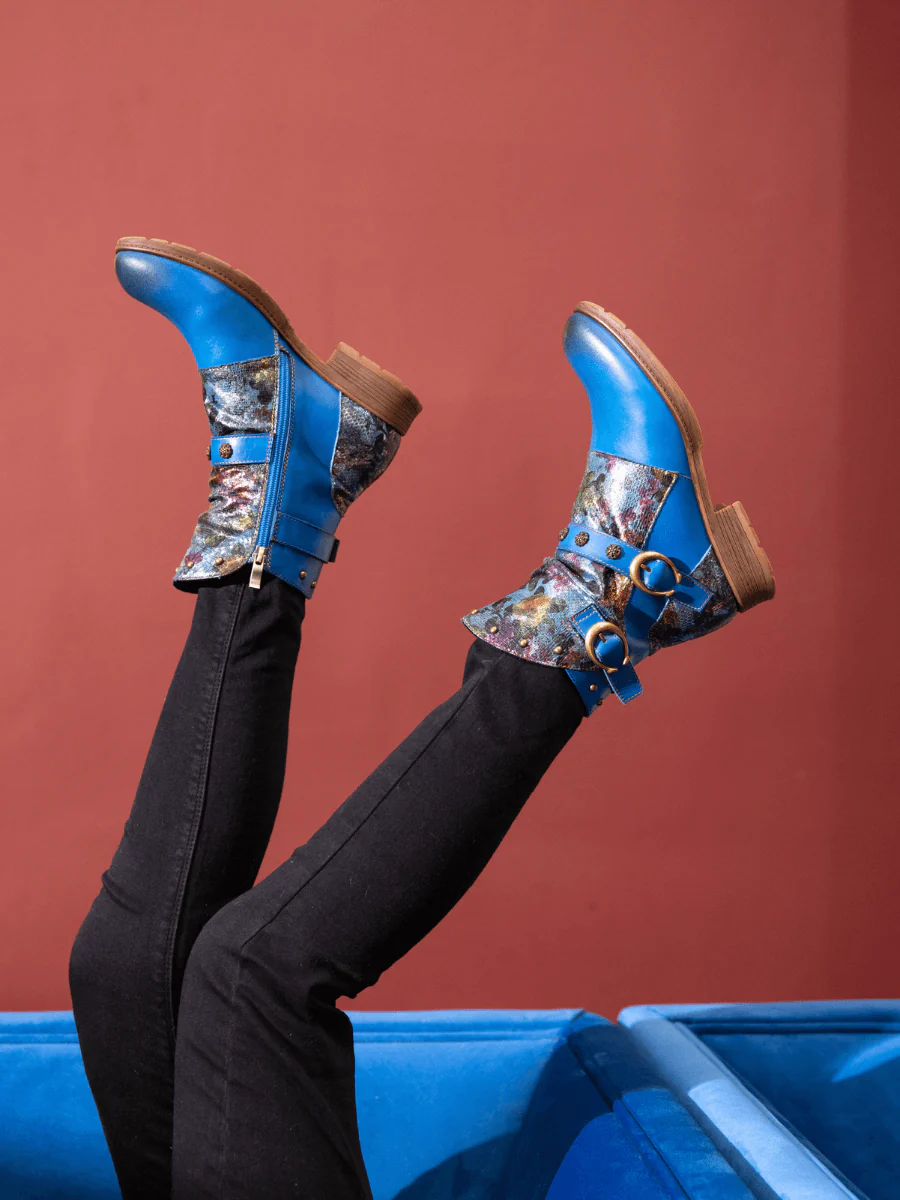 Soffia | Nicolette Rivet Stud Leather Moto Boots - Blue - Image 6