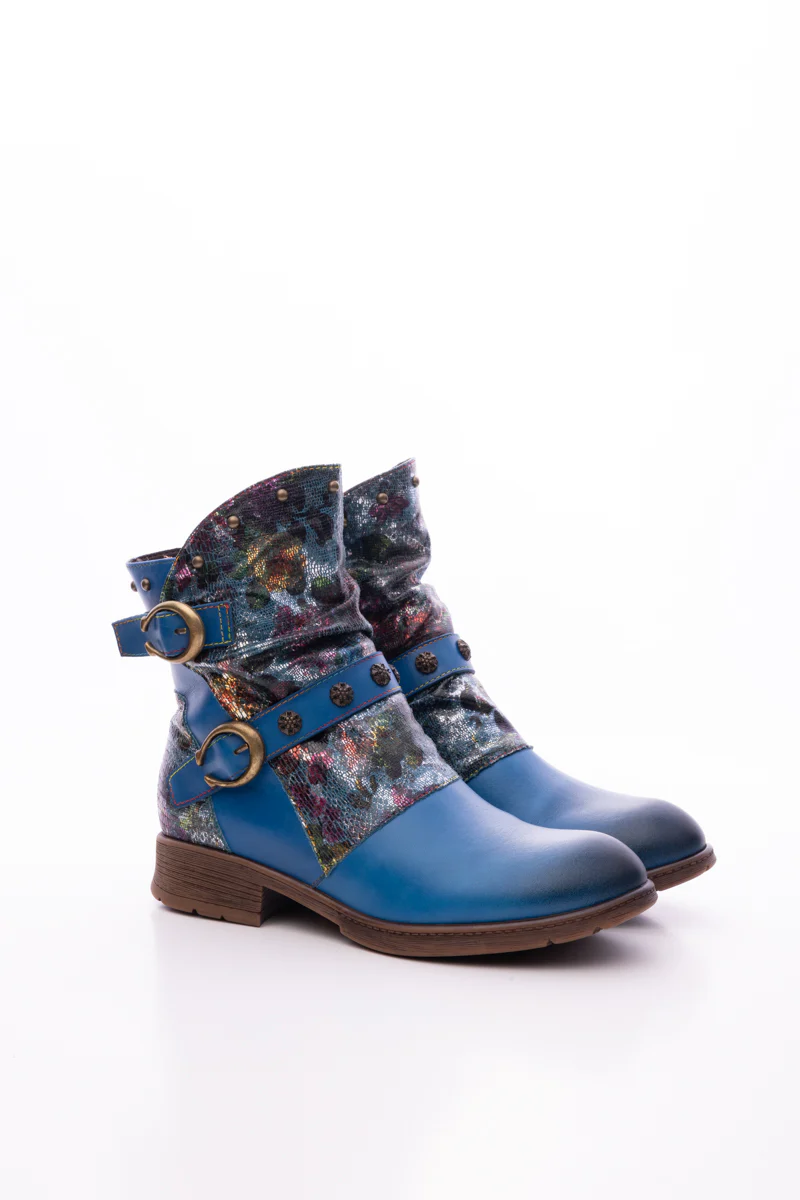 Soffia | Nicolette Rivet Stud Leather Moto Boots - Blue - Image 7