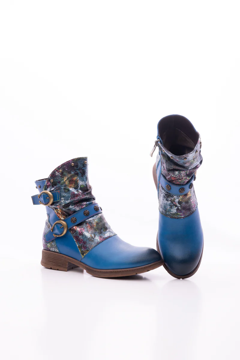 Soffia | Nicolette Rivet Stud Leather Moto Boots - Blue - Image 8