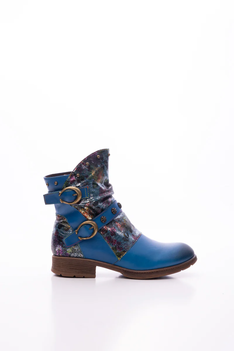 Soffia | Nicolette Rivet Stud Leather Moto Boots - Blue - Image 9