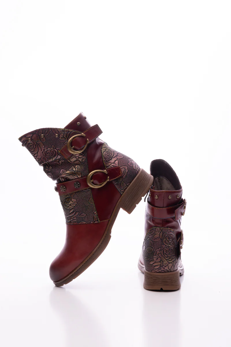 Soffia | Nicolette Rivet Stud Leather Moto Boots - Claret - Image 10