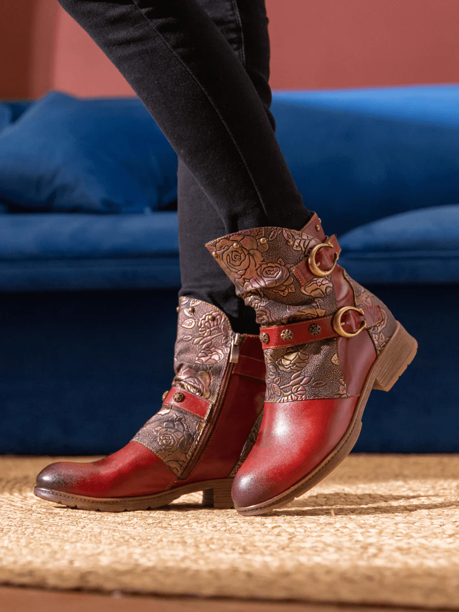 Soffia | Nicolette Rivet Stud Leather Moto Boots - Claret - Image 4