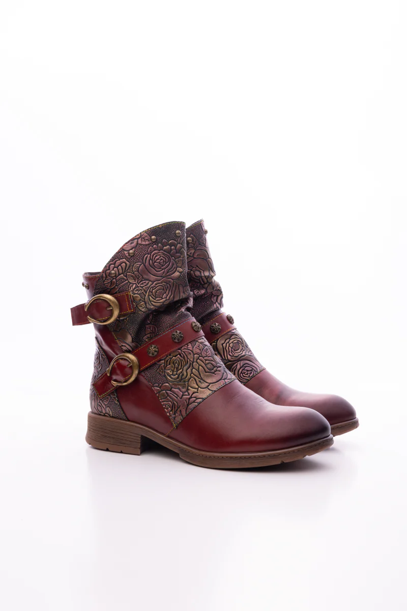 Soffia | Nicolette Rivet Stud Leather Moto Boots - Claret - Image 7