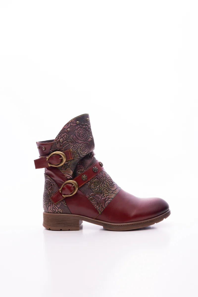 Soffia | Nicolette Rivet Stud Leather Moto Boots - Claret - Image 8