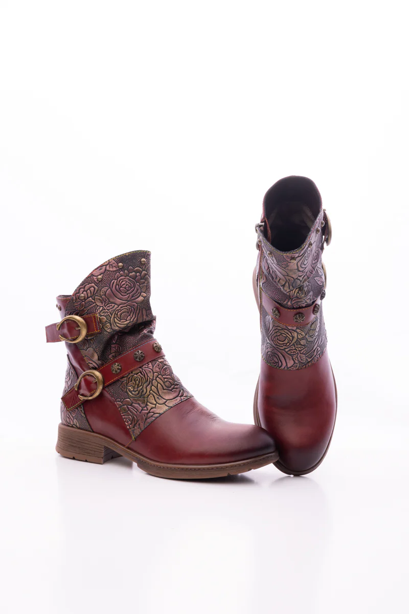 Soffia | Nicolette Rivet Stud Leather Moto Boots - Claret - Image 9