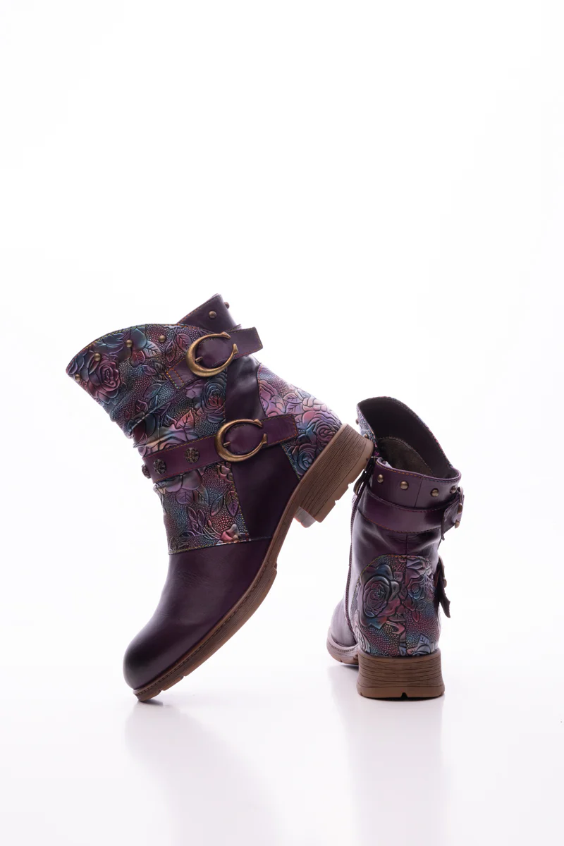 Soffia | Nicolette Rivet Stud Leather Moto Boots - Violet - Image 10