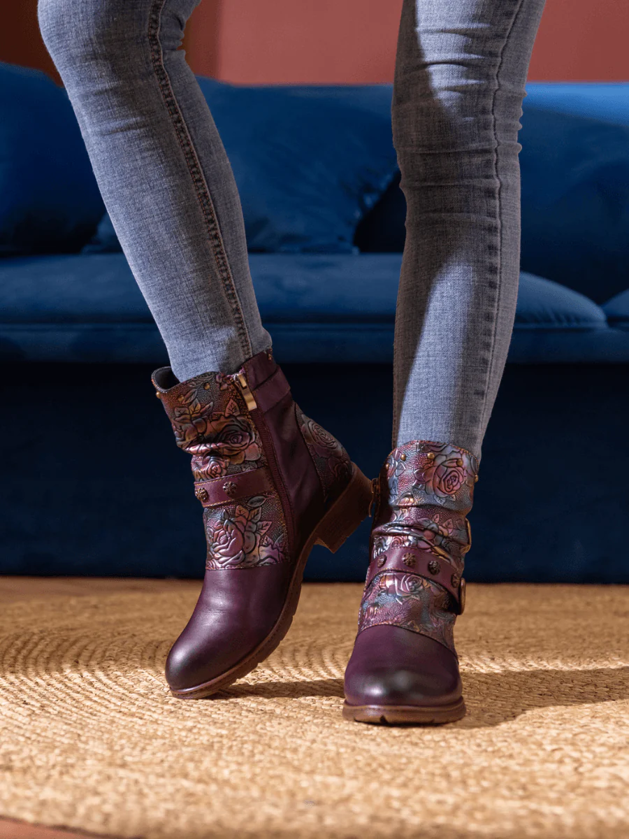 Soffia | Nicolette Rivet Stud Leather Moto Boots - Violet - Image 2