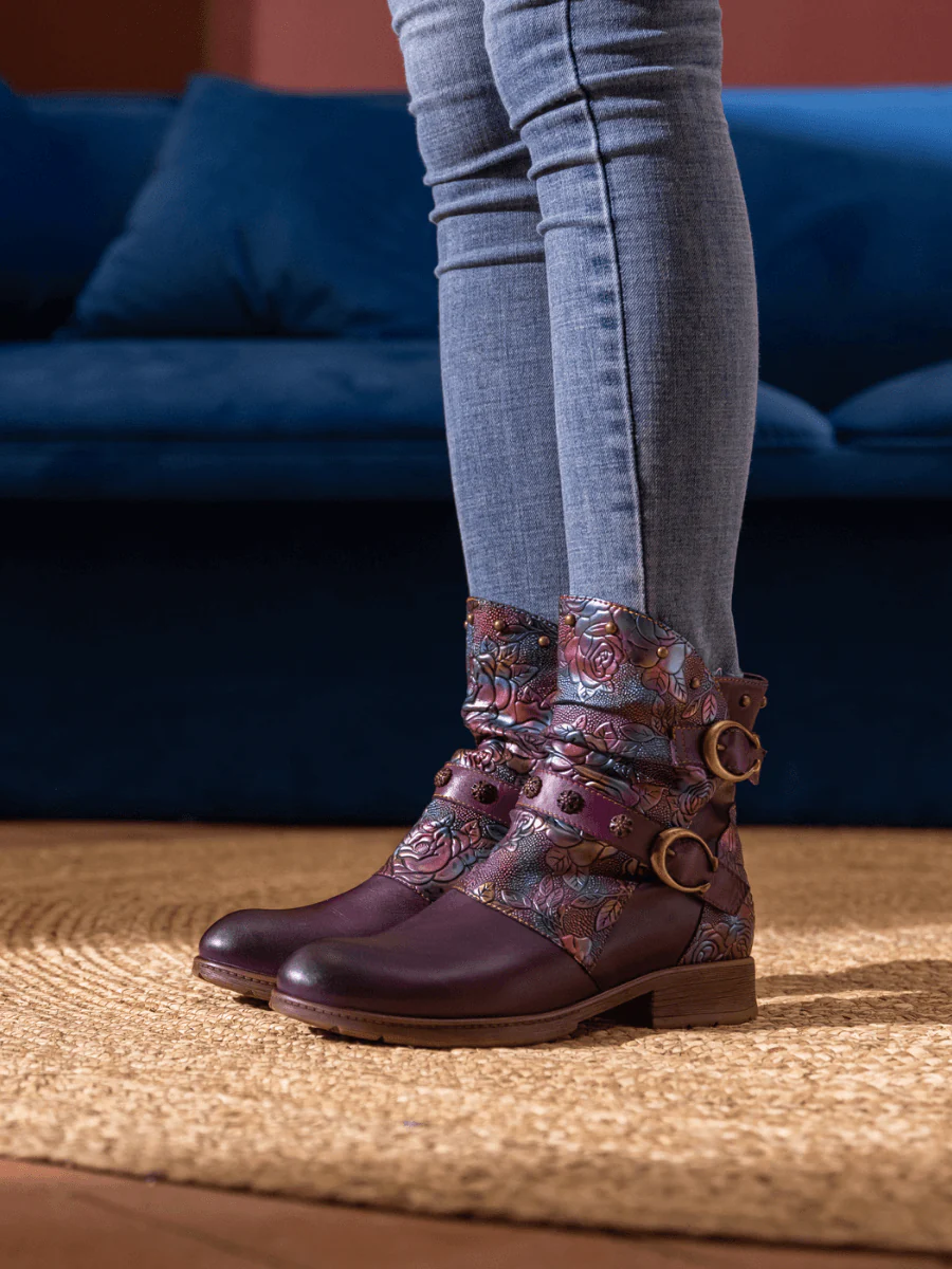Soffia | Nicolette Rivet Stud Leather Moto Boots - Violet - Image 3
