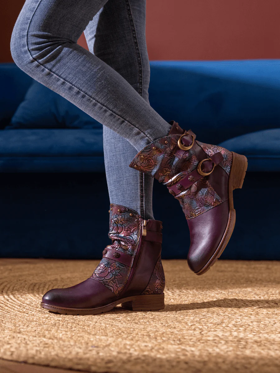 Soffia | Nicolette Rivet Stud Leather Moto Boots - Violet - Image 4