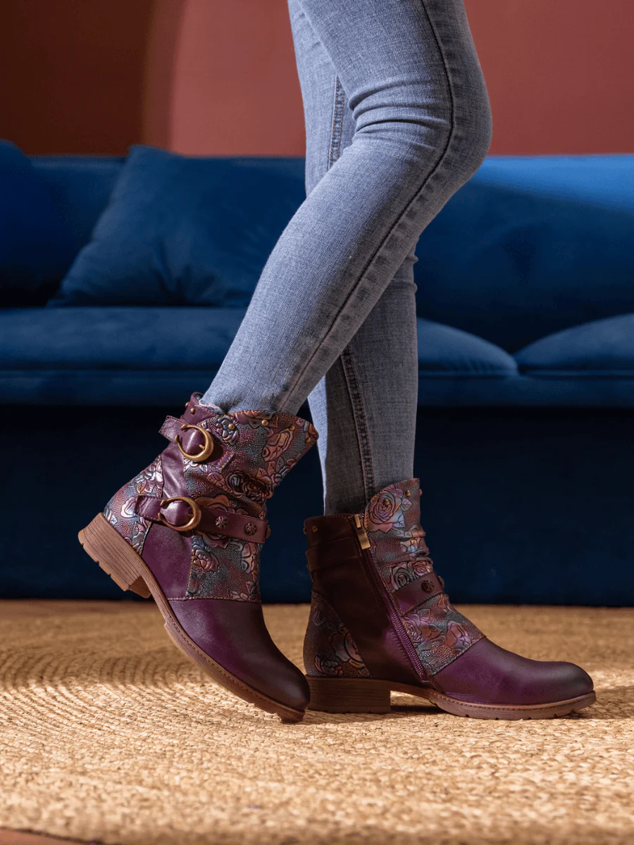 Soffia | Nicolette Rivet Stud Leather Moto Boots - Violet - Image 5