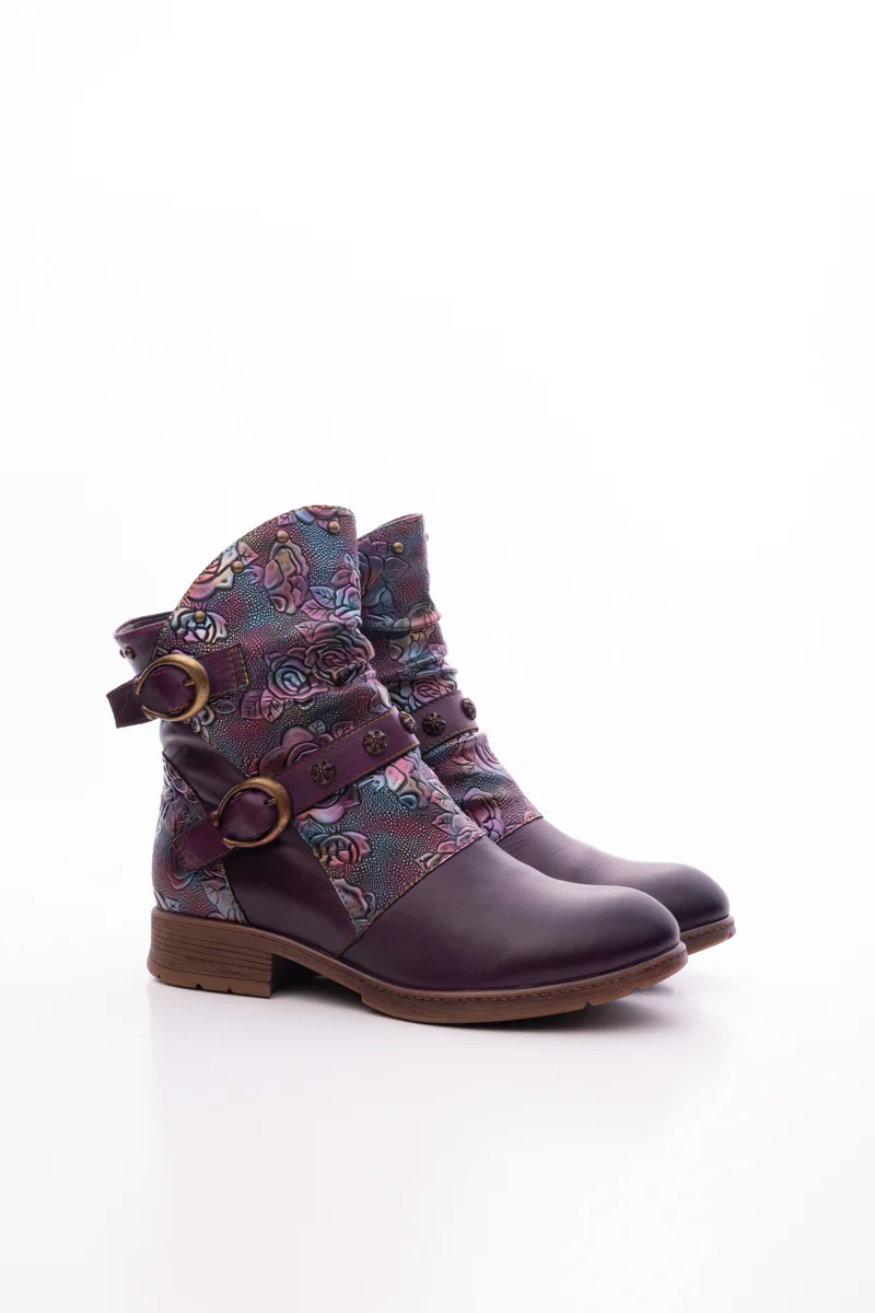 Soffia | Nicolette Rivet Stud Leather Moto Boots - Violet - Image 7