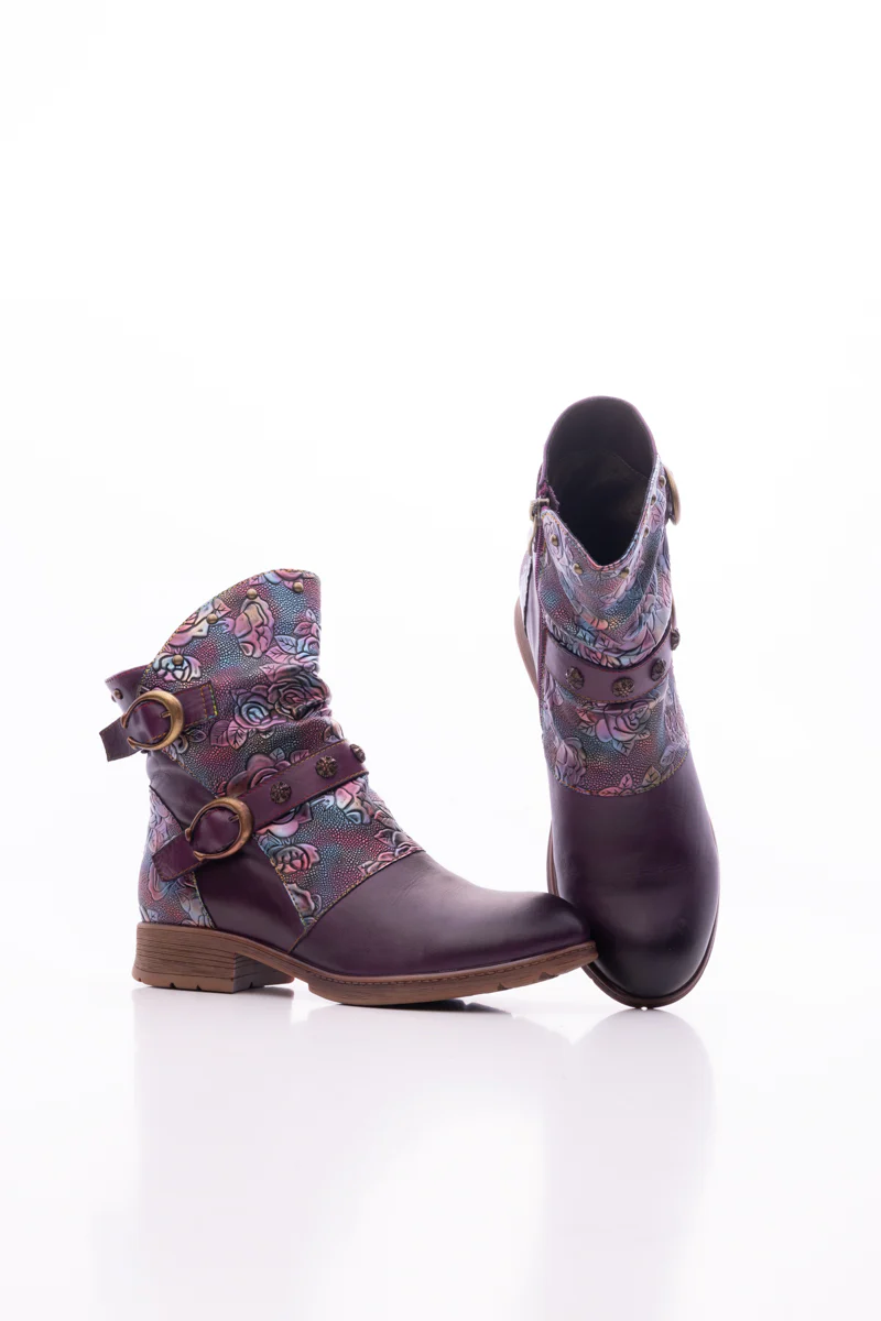 Soffia | Nicolette Rivet Stud Leather Moto Boots - Violet - Image 8