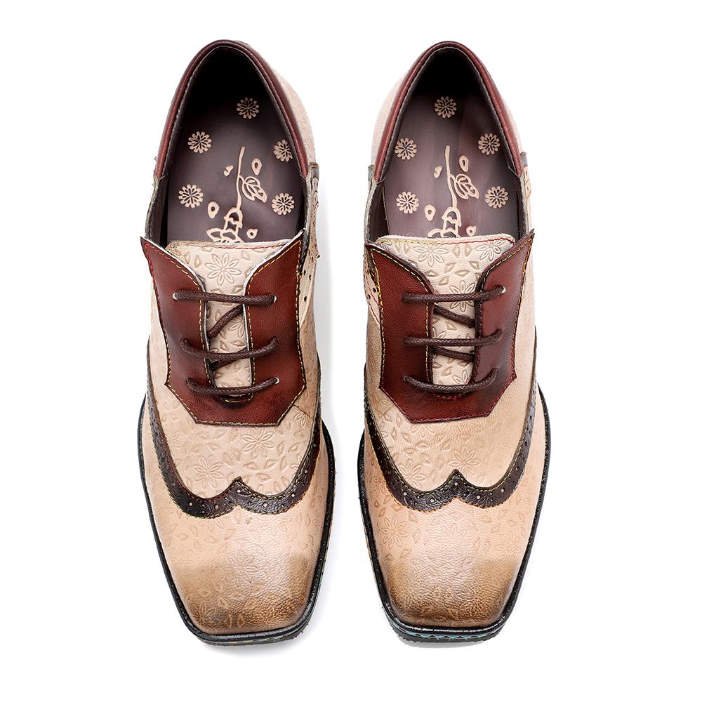 SOFFIA | BEIGE LEATHER ADELE BLOCK HEEL BROGUES OXFORD - Image 6