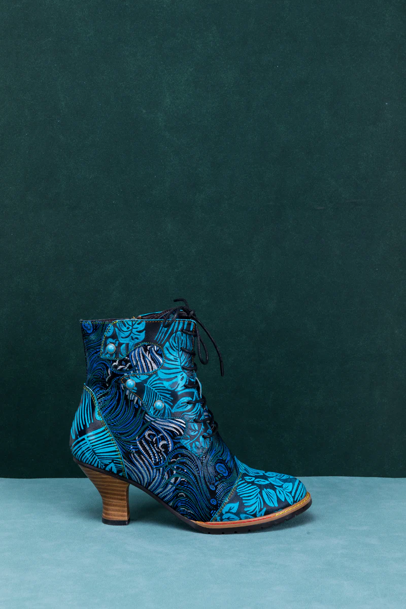 SOFFIA | PALM LEAF PEACOCK FEATHER LEATHER ANKLE BOOT - Image 11