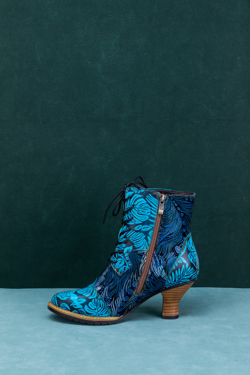 SOFFIA | PALM LEAF PEACOCK FEATHER LEATHER ANKLE BOOT - Image 12