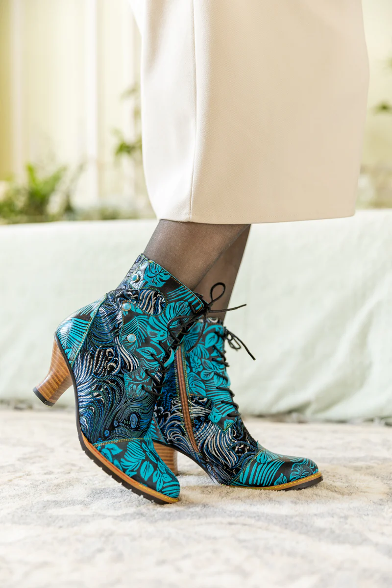 SOFFIA | PALM LEAF PEACOCK FEATHER LEATHER ANKLE BOOT - Image 5