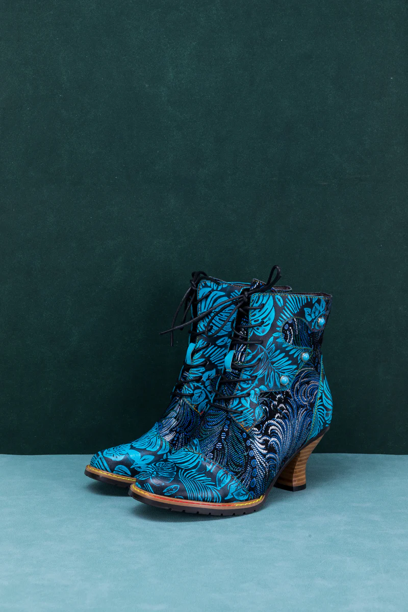 SOFFIA | PALM LEAF PEACOCK FEATHER LEATHER ANKLE BOOT - Image 9