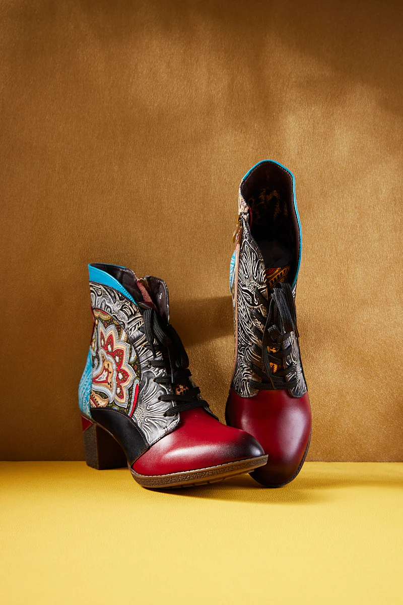Soffia | Peacock in Bloom Leather Ankle Boots - Image 3