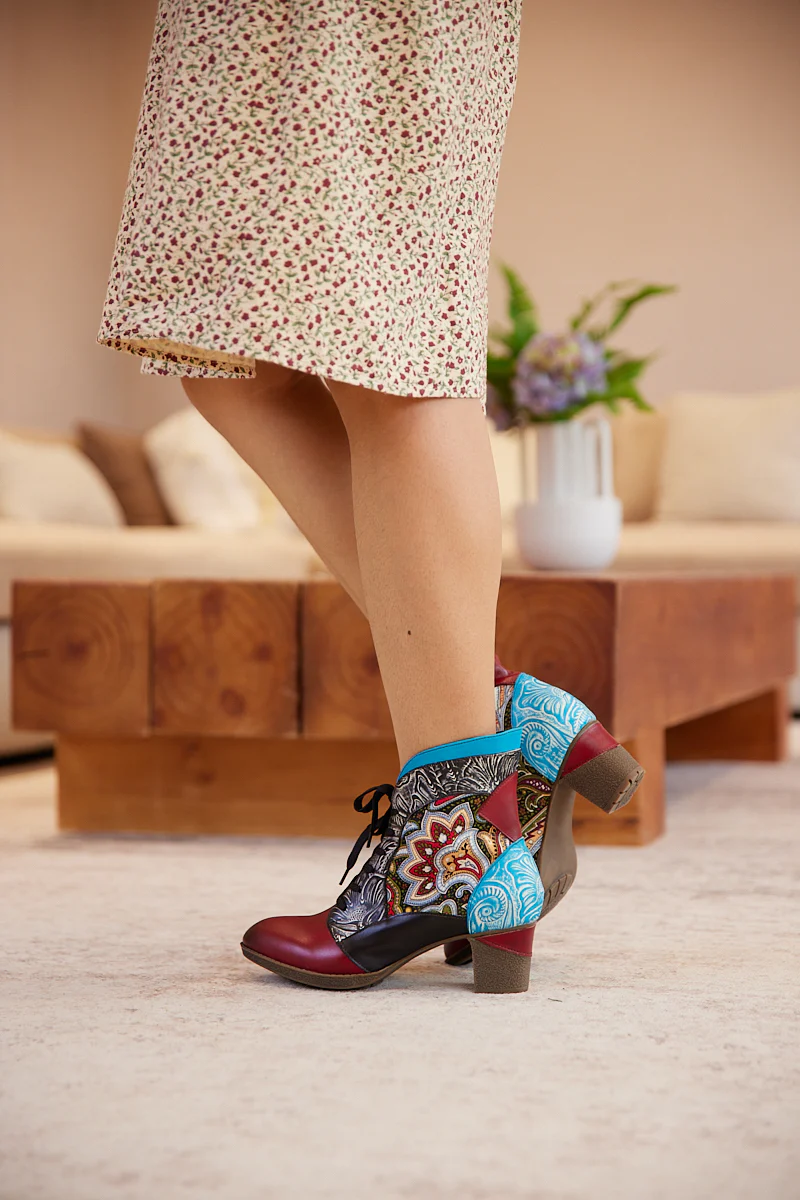 Soffia | Peacock in Bloom Leather Ankle Boots - Image 7