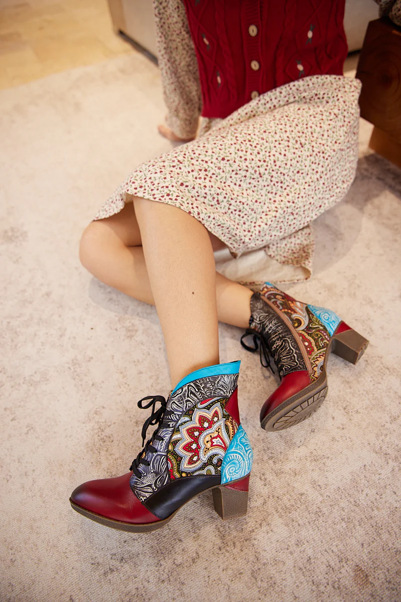 Soffia | Peacock in Bloom Leather Ankle Boots - Image 8