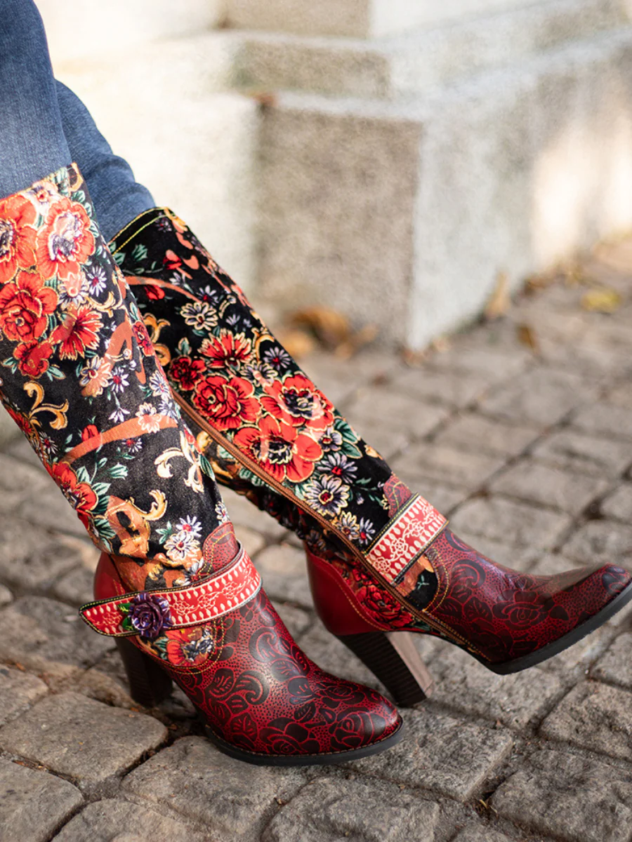 SOFFIA | Genuine Leather Peony Paisley Boho Knee Boots - Image 3
