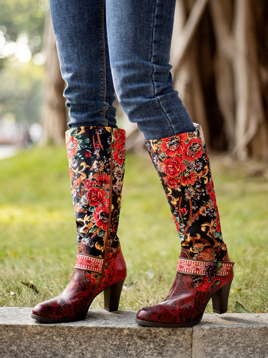 SOFFIA | Genuine Leather Peony Paisley Boho Knee Boots - Image 5