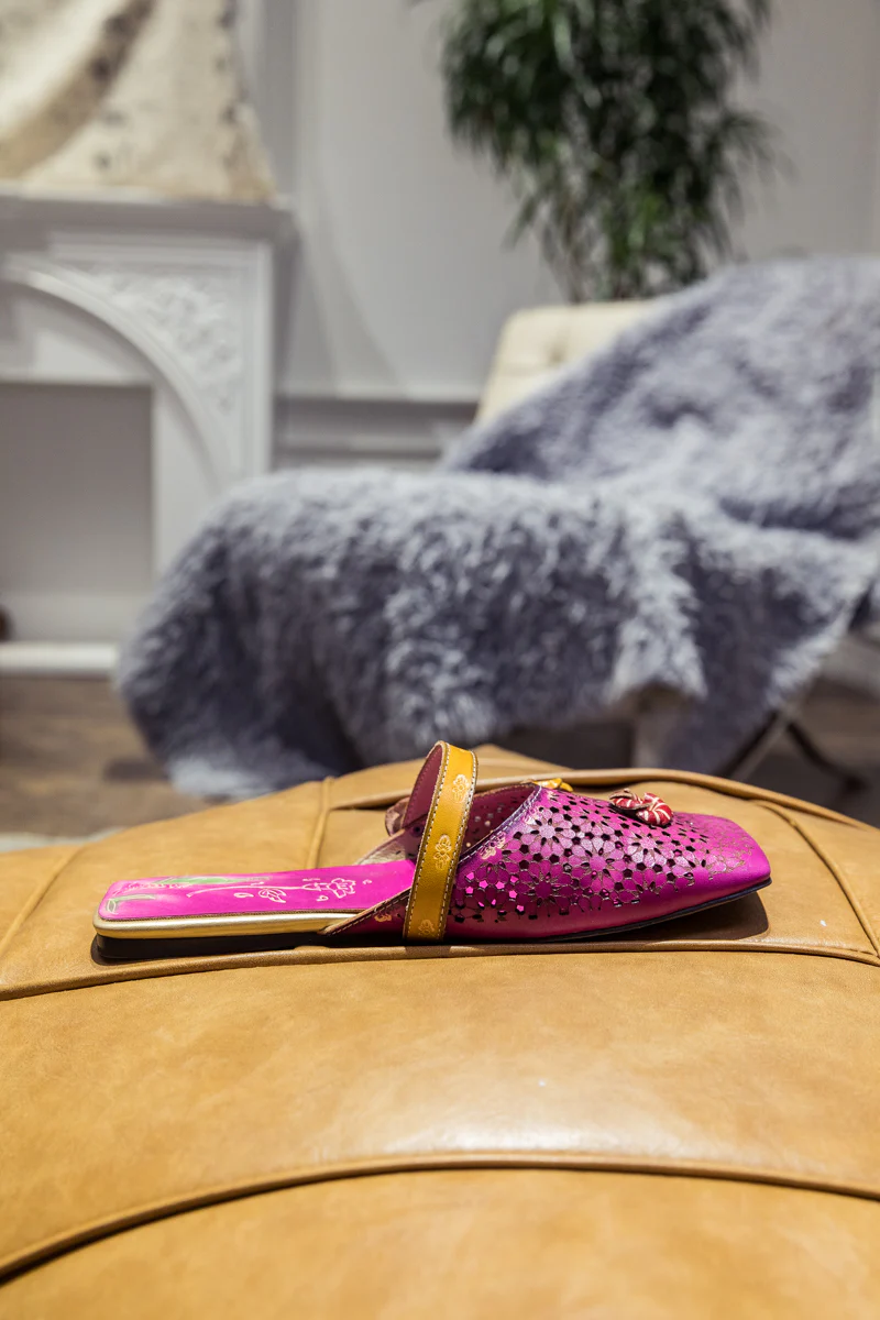 SOFFIA | Perforated Floral Appliqued Leather Sandal - Purple - Image 10