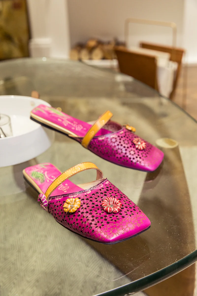 SOFFIA | Perforated Floral Appliqued Leather Sandal - Purple - Image 7