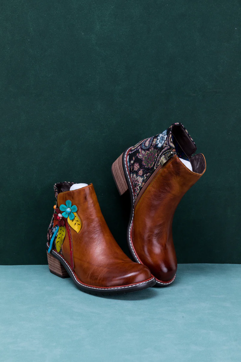SOFFIA | PETAL APPLIQUE LEATHER ANKLE BOOT - Image 10
