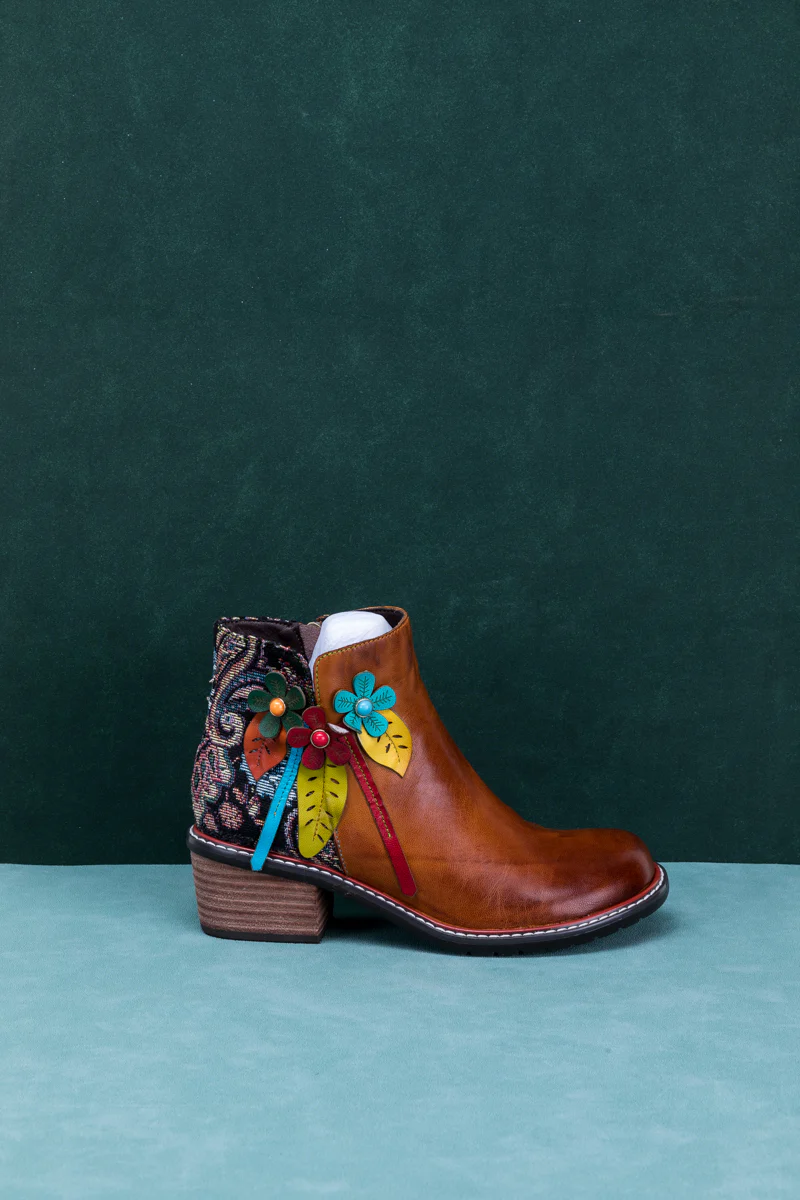 SOFFIA | PETAL APPLIQUE LEATHER ANKLE BOOT - Image 11