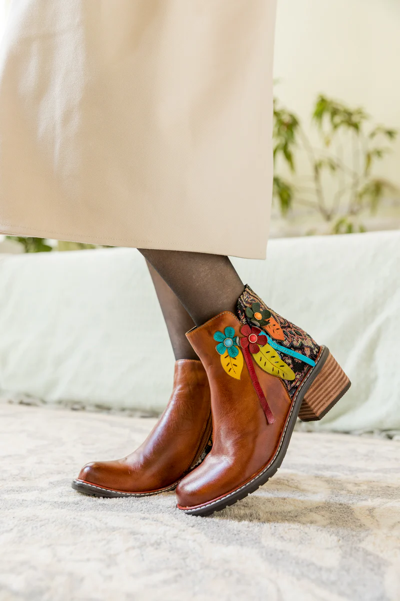 SOFFIA | PETAL APPLIQUE LEATHER ANKLE BOOT - Image 7